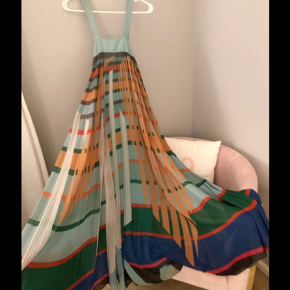 Anthropologie color block accordion maxi dress